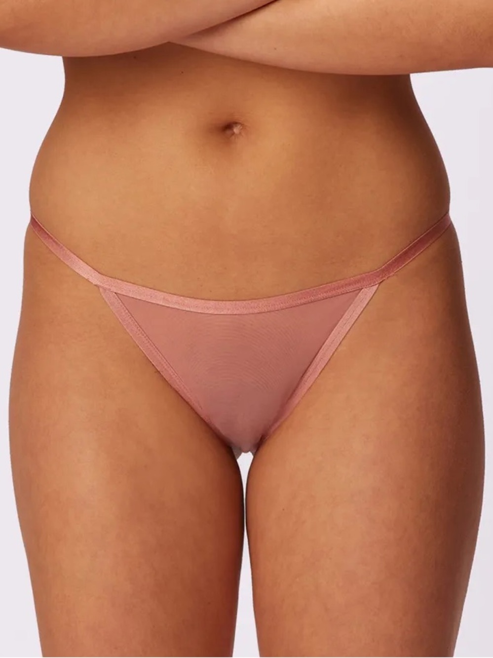Parade Silky Mesh String Cheeky Underwear- Hot Honey Sheer Pink Beige